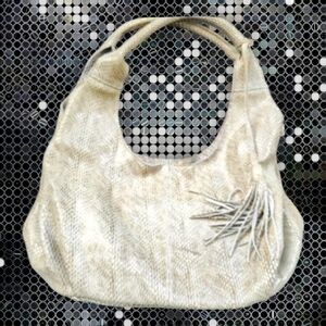 Maxine Couture Vintage Mamba Hobo Bone Snakeskin Embossed Leather